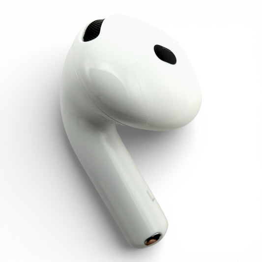 Left replacement Apple AirPods 4 earbud without ANC, front view showing the vent openings