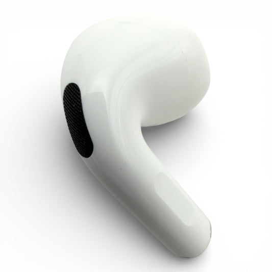 Right replacement Apple AirPods 4 earbud without ANC, back view showing mesh vent and glossy stem