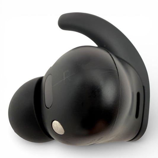 Right replacement Beats Fit Pro earbud in black, back view showing the R marking and charging contact