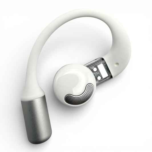 Left replacement Nothing ear (open) earbud, back view showing the speaker housing and ear hook