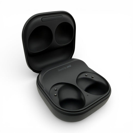 Samsung Galaxy Buds2 Pro charging case in black, open showing empty earbud slots