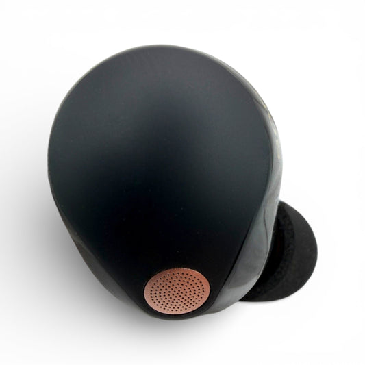 Right replacement Sony WF-1000XM5 earbud in black, top view showing the speaker mesh and ear tip