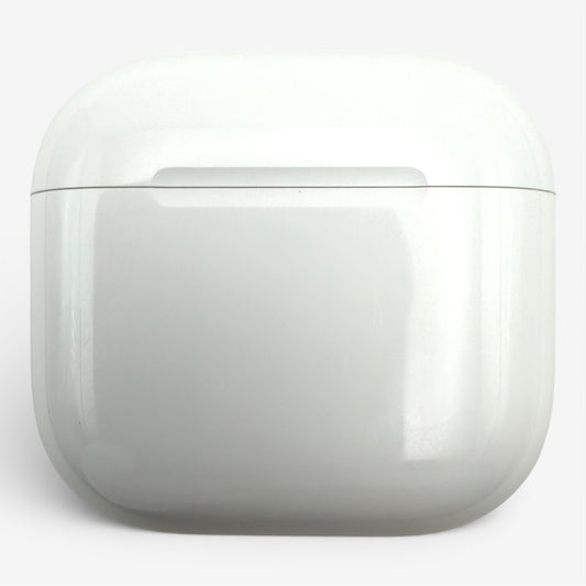 Apple AirPods 4 replacement charging case, closed, front view showing the lid seam and pairing button