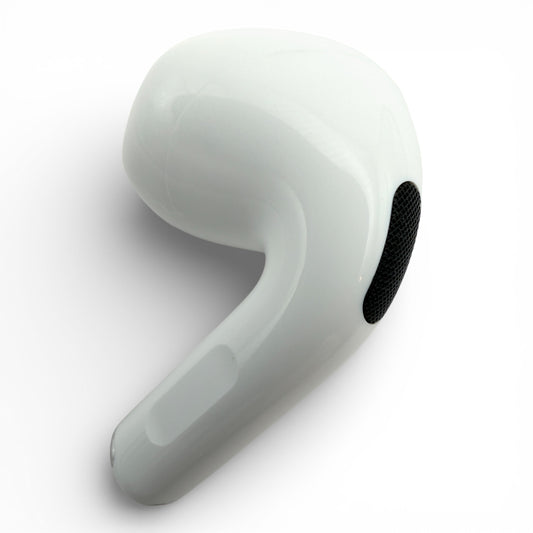Left replacement Apple AirPods 4 earbud without ANC, back view showing the smooth glossy housing