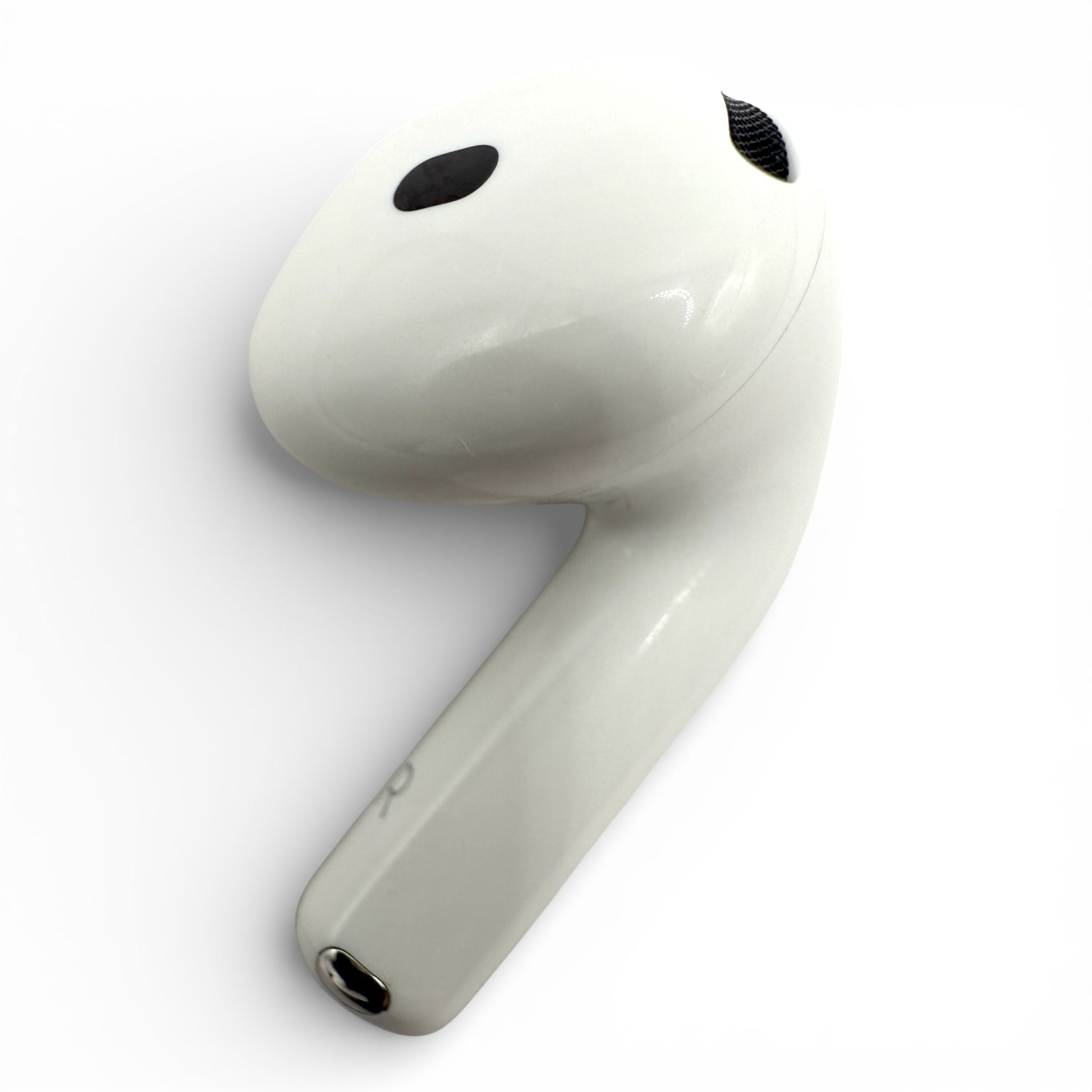 Right replacement Apple AirPods 4 earbud with ANC, front view showing speaker mesh and stem tip