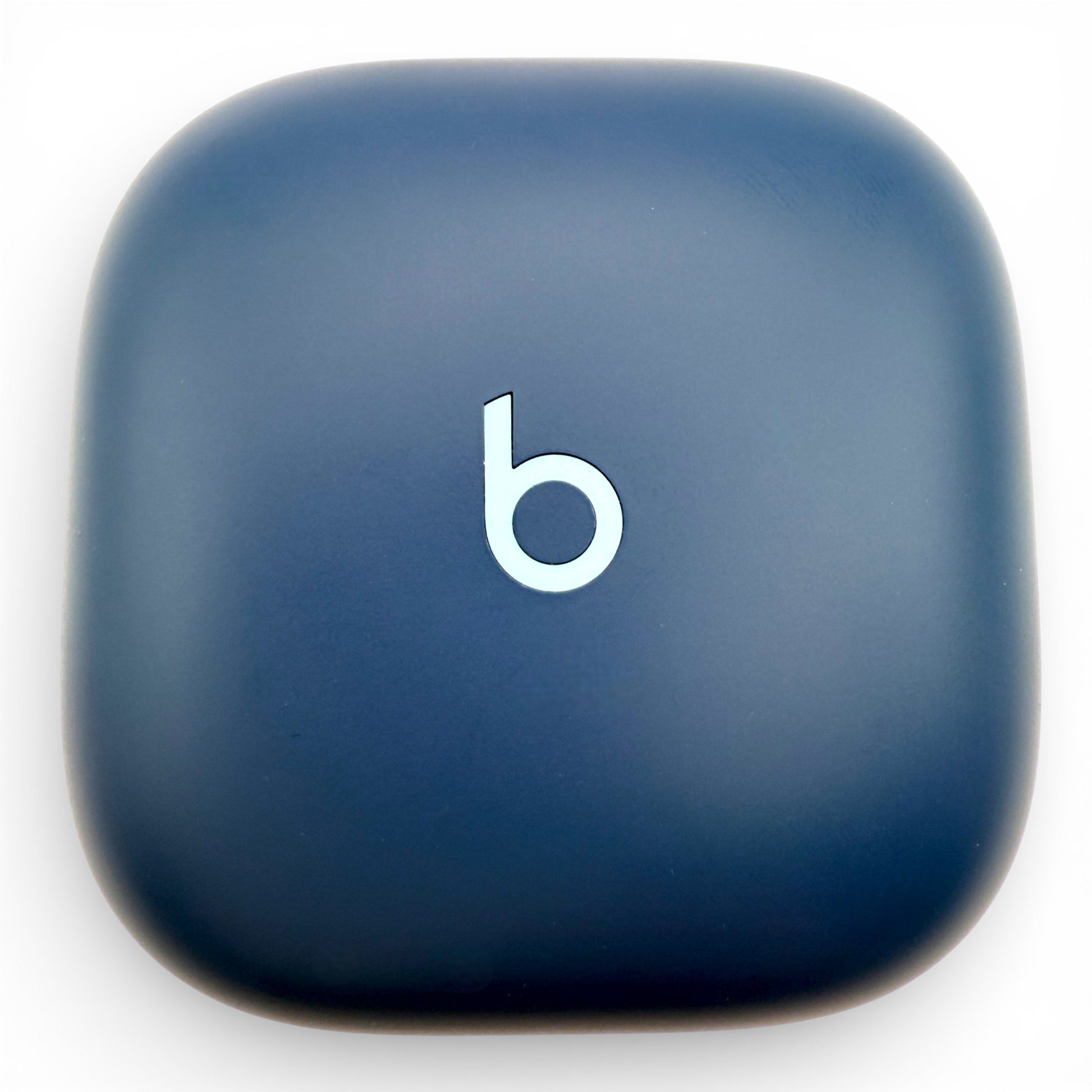 Beats Fit Pro charging case in blue, front view showing the Beats logo