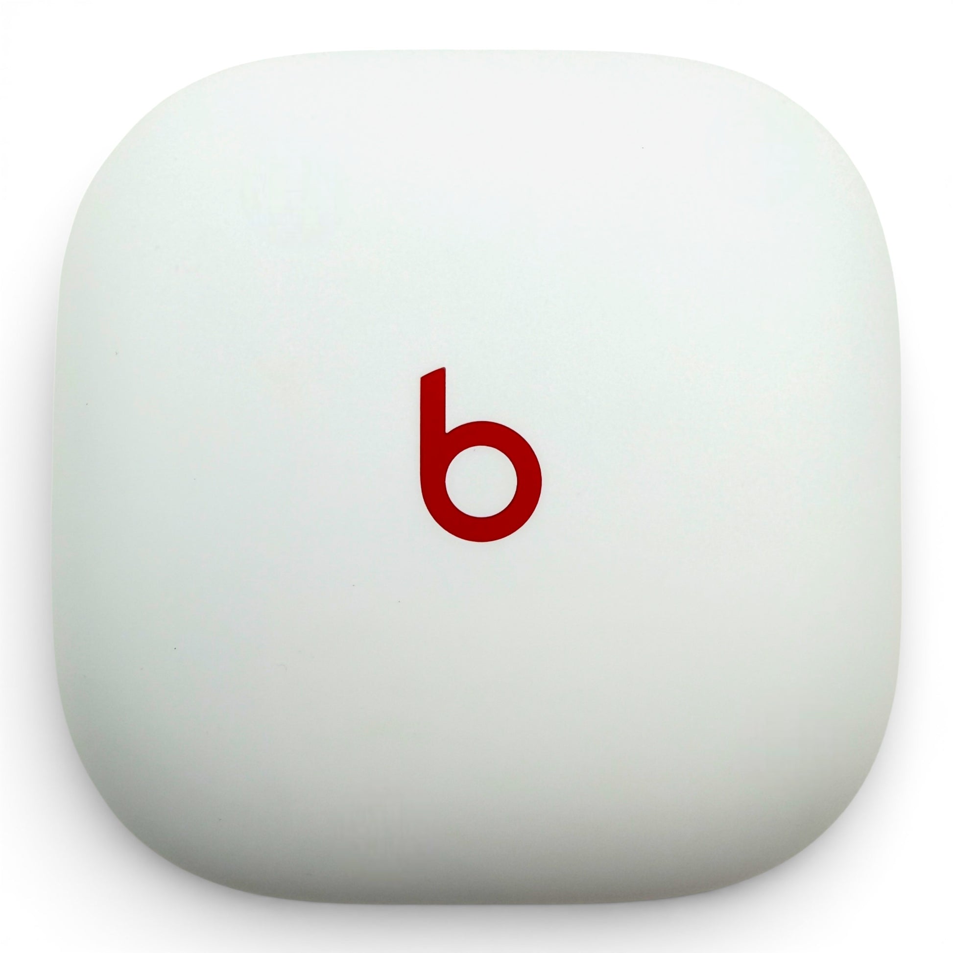 Beats Fit Pro charging case in white, front view showing the Beats logo