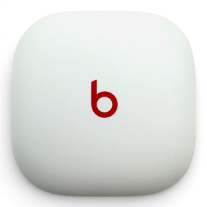 Beats Fit Pro charging case in white, front view showing the Beats logo