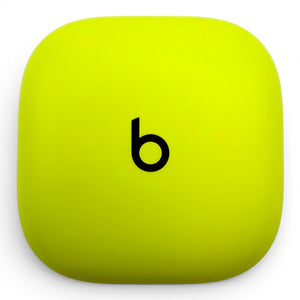 Beats Fit Pro charging case in yellow, front view showing the Beats logo