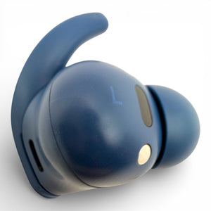 Left replacement Beats Fit Pro earbud in blue, side view showing the L marking and charging contact