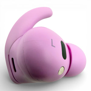 Left replacement Beats Fit Pro earbud in purple, side view showing the L marking and charging contact