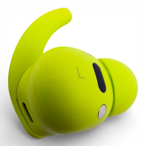 Left replacement Beats Fit Pro earbud in yellow, side view showing the L marking and charging contact