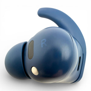 Right replacement Beats Fit Pro earbud in blue, back view showing the R marking and charging contact