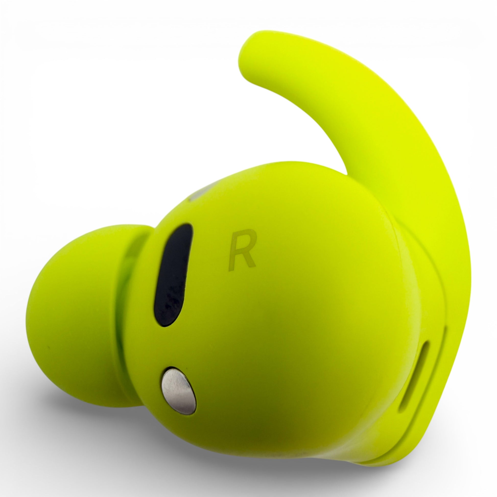 Right replacement Beats Fit Pro earbud in yellow, back view showing the R marking and charging contact