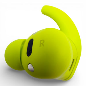 Right replacement Beats Fit Pro earbud in yellow, back view showing the R marking and charging contact