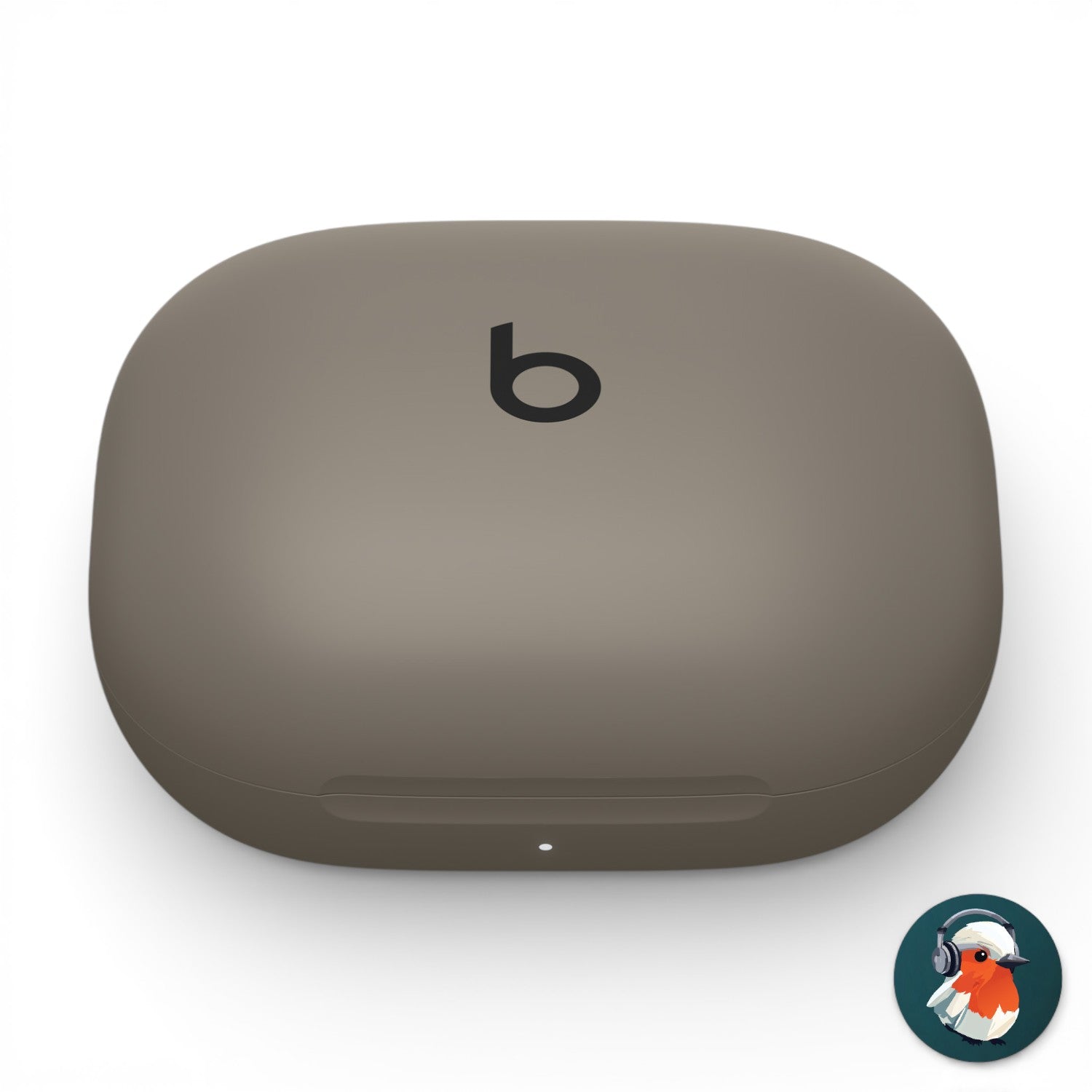Beats Powerbeats Fit charging case in gray, front view of the closed lid