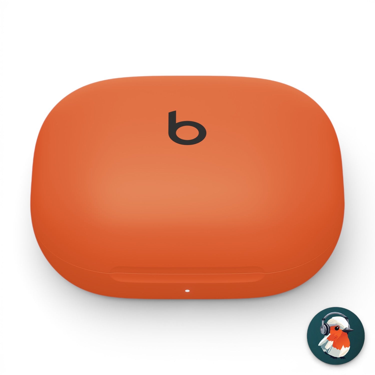 Beats Powerbeats Fit charging case in orange, front view of the closed lid