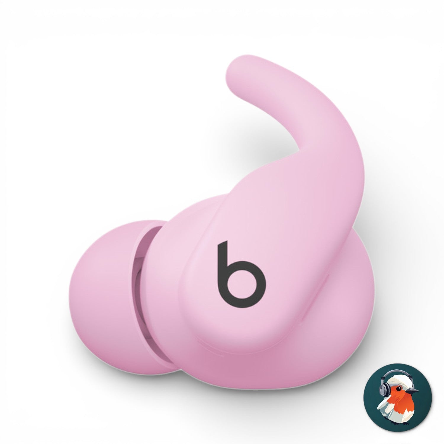 Left Powerbeats Fit earbud in purple, front view showing the logo and ear hook
