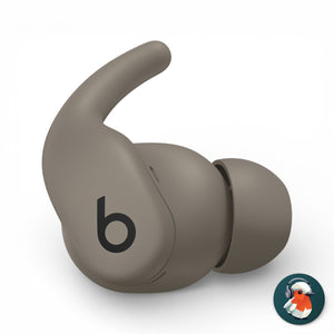 Right replacement Powerbeats Fit earbud in gray, front view showing the ear hook and b logo
