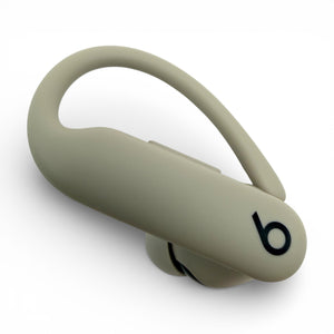 Left replacement Powerbeats Pro 2 earbud in gray, side view showing the ear tip and hook