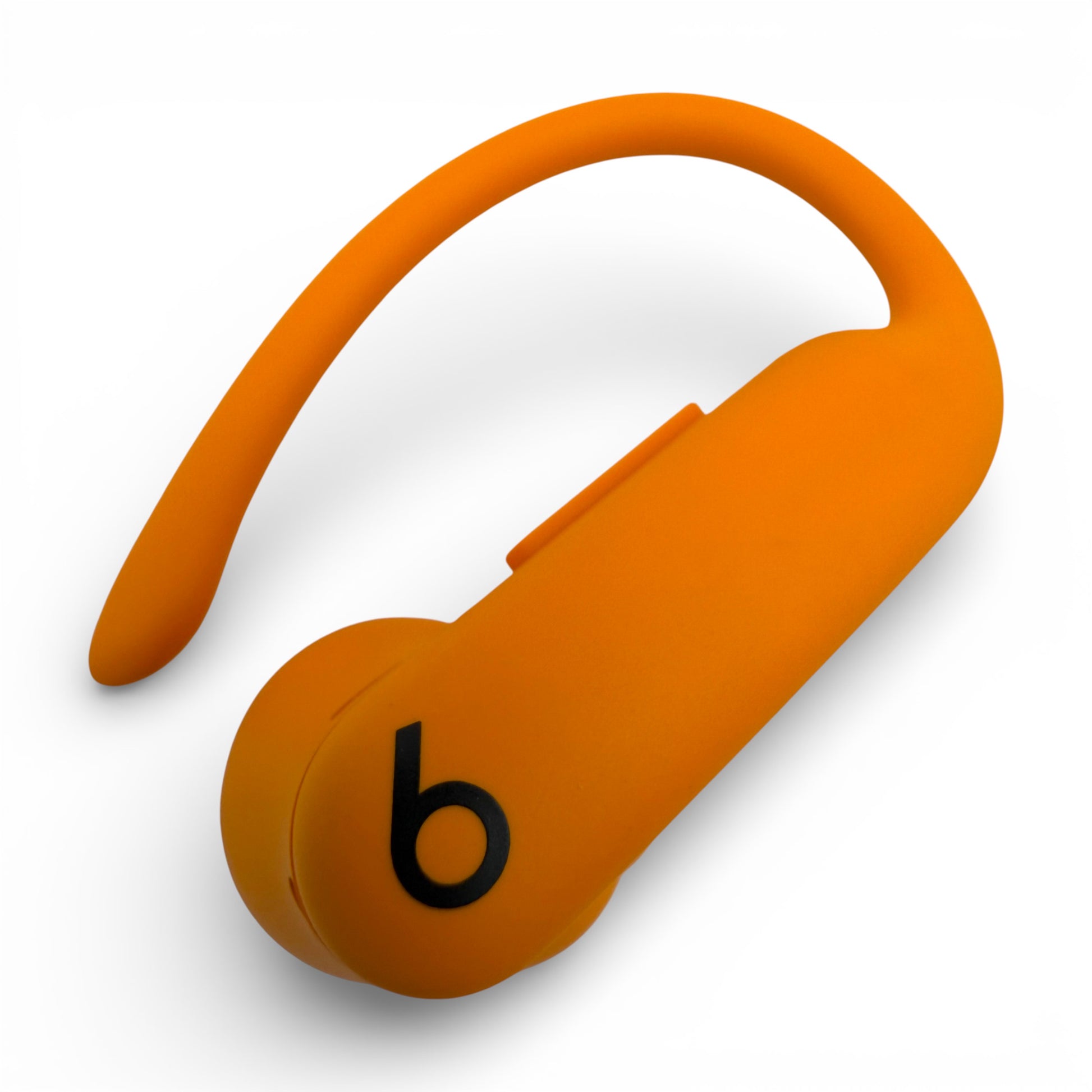 Right replacement Powerbeats Pro 2 earbud in orange, close-up front view of housing and logo