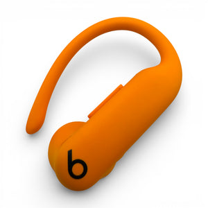 Right replacement Powerbeats Pro 2 earbud in orange, front view showing the Beats logo