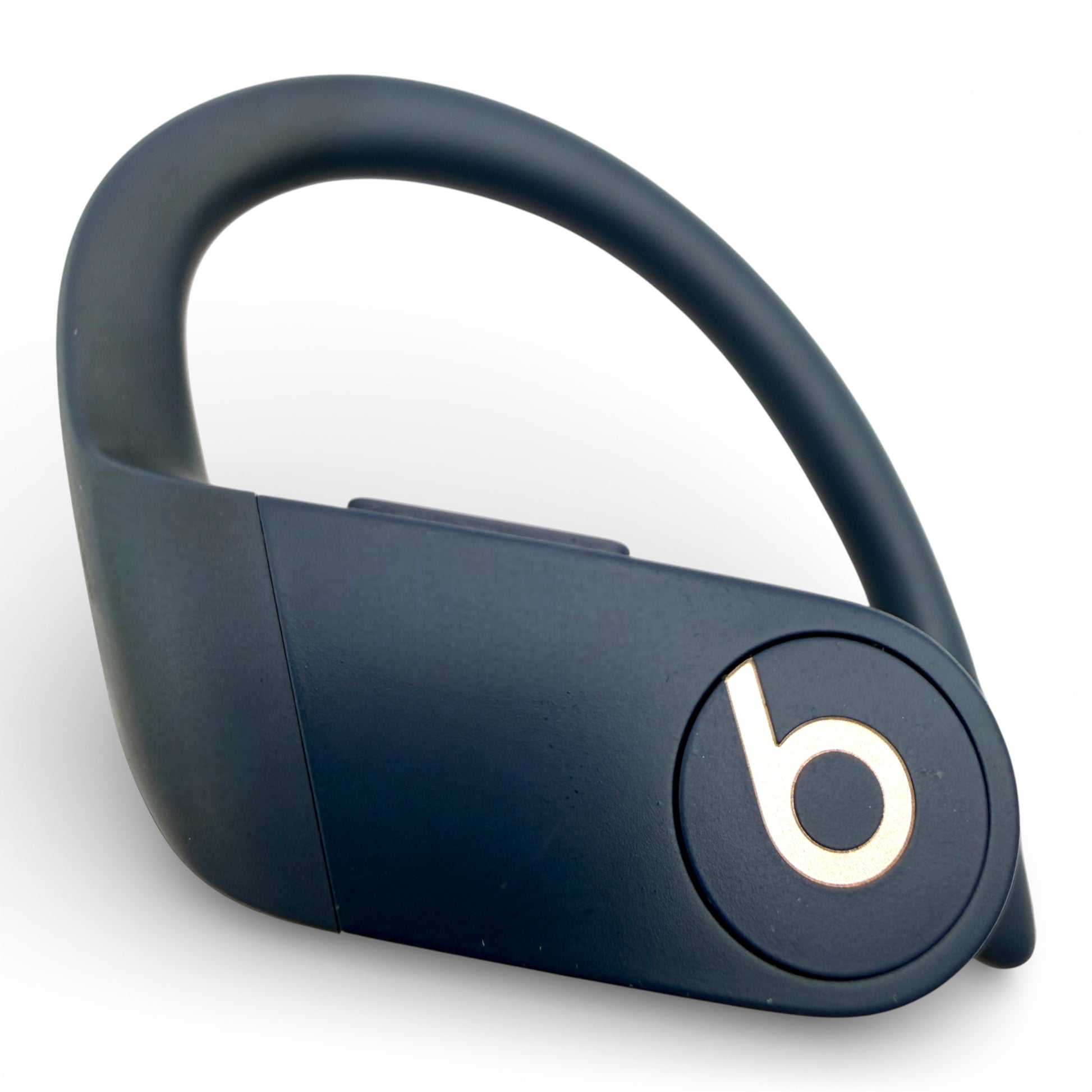 Left replacement Powerbeats Pro earbud in blue, back view showing the ear hook and Beats logo