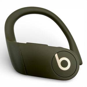 Left replacement Powerbeats Pro earbud in green, back view showing the ear hook and Beats logo