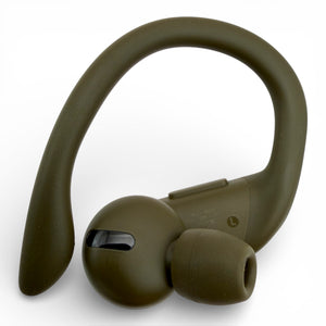 Left replacement Powerbeats Pro earbud in green, front view showing the ear tip and speaker grille