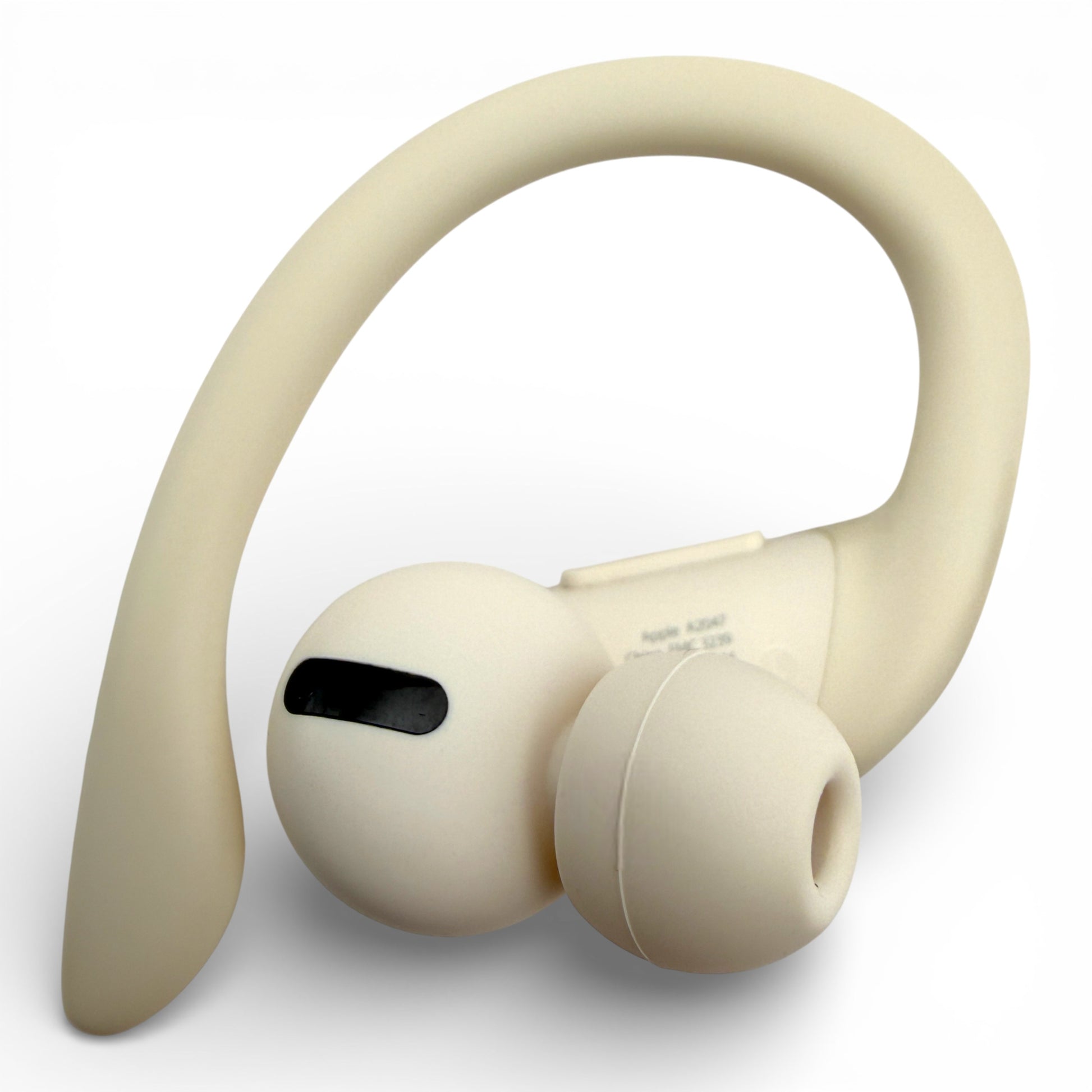 Left replacement Powerbeats Pro earbud in white, front view showing the ear tip and speaker grille