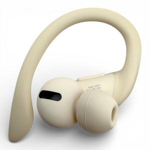 Left replacement Powerbeats Pro earbud in white, front view showing the ear tip and speaker grille