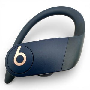 Right replacement Powerbeats Pro earbud in blue, front view showing the Beats logo and ear hook