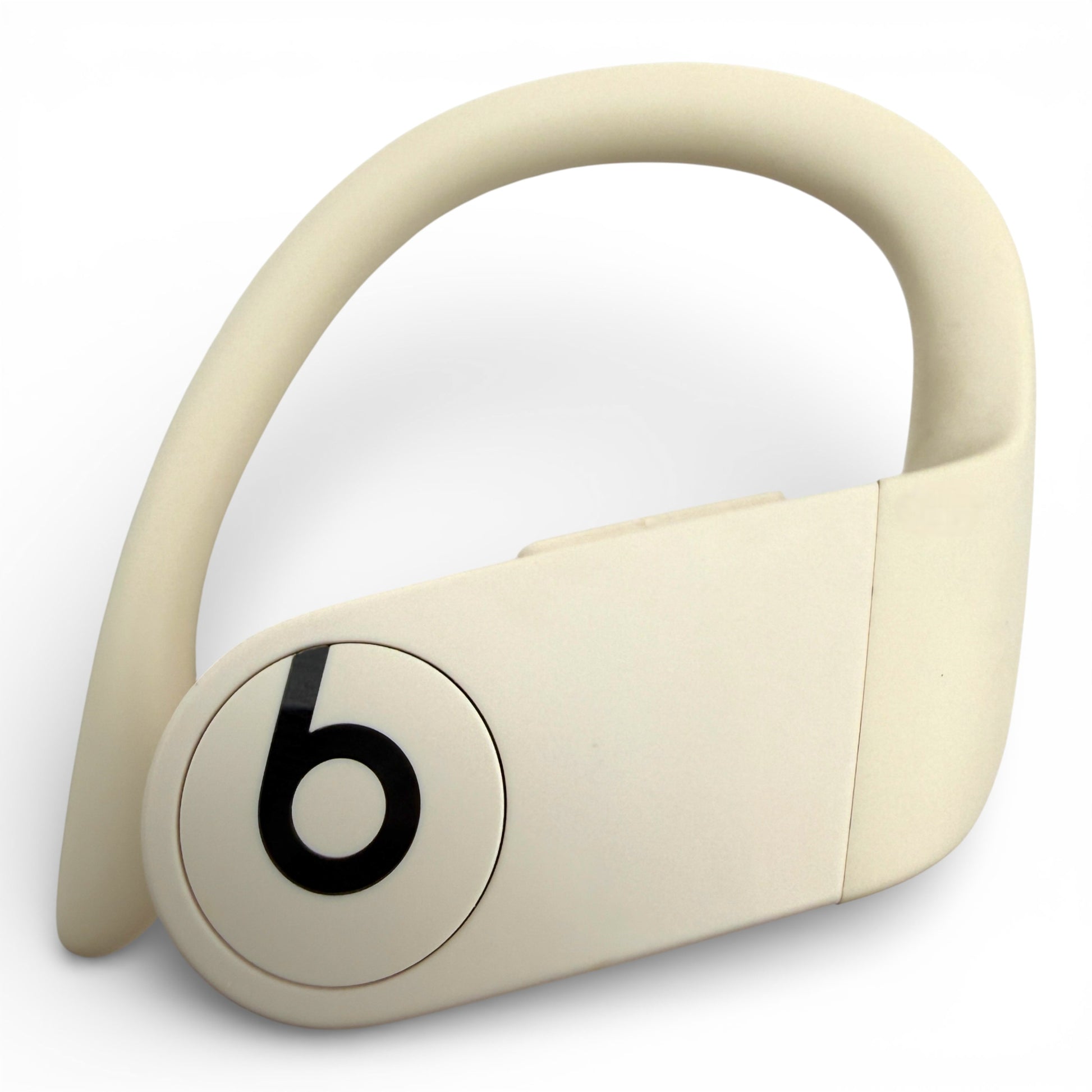Right replacement Powerbeats Pro earbud in white, front view showing the Beats logo and ear hook