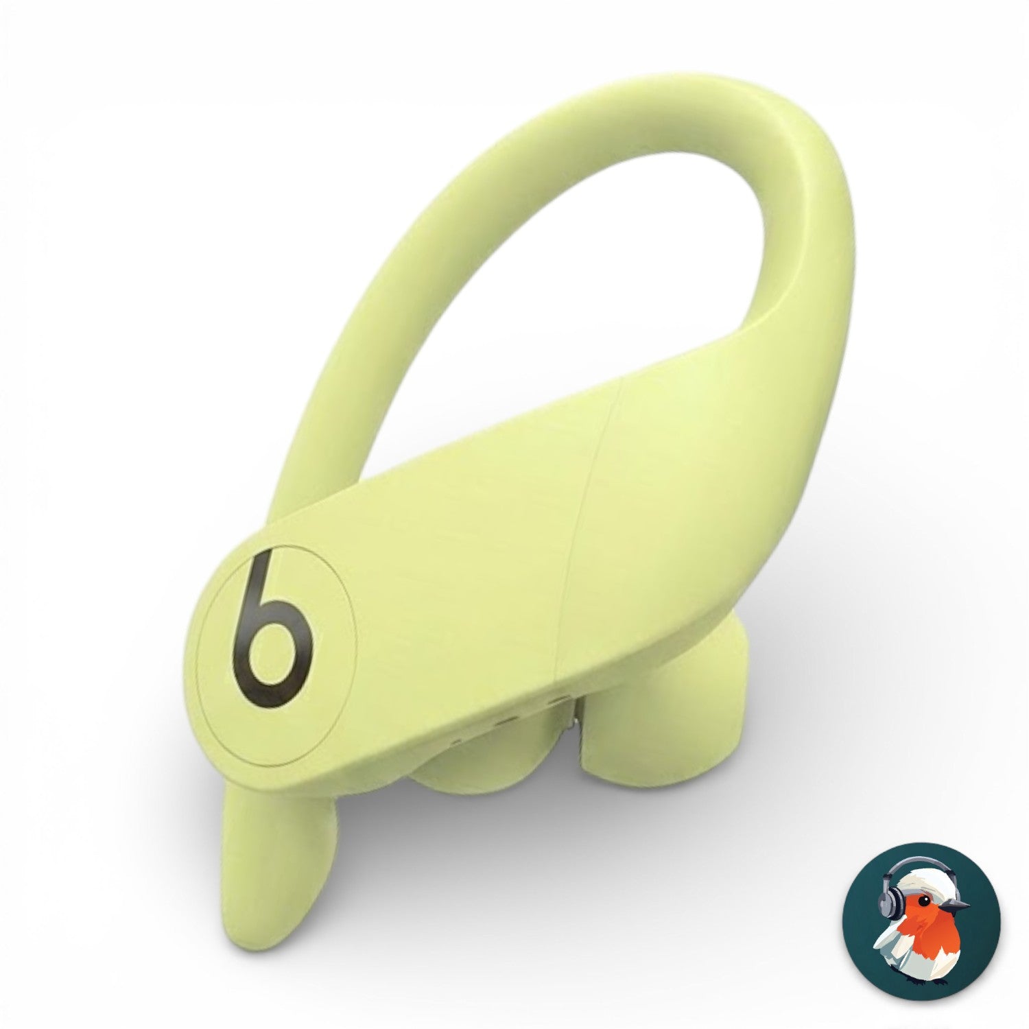 Right replacement Powerbeats Pro earbud in yellow, front view showing the Beats logo and ear hook