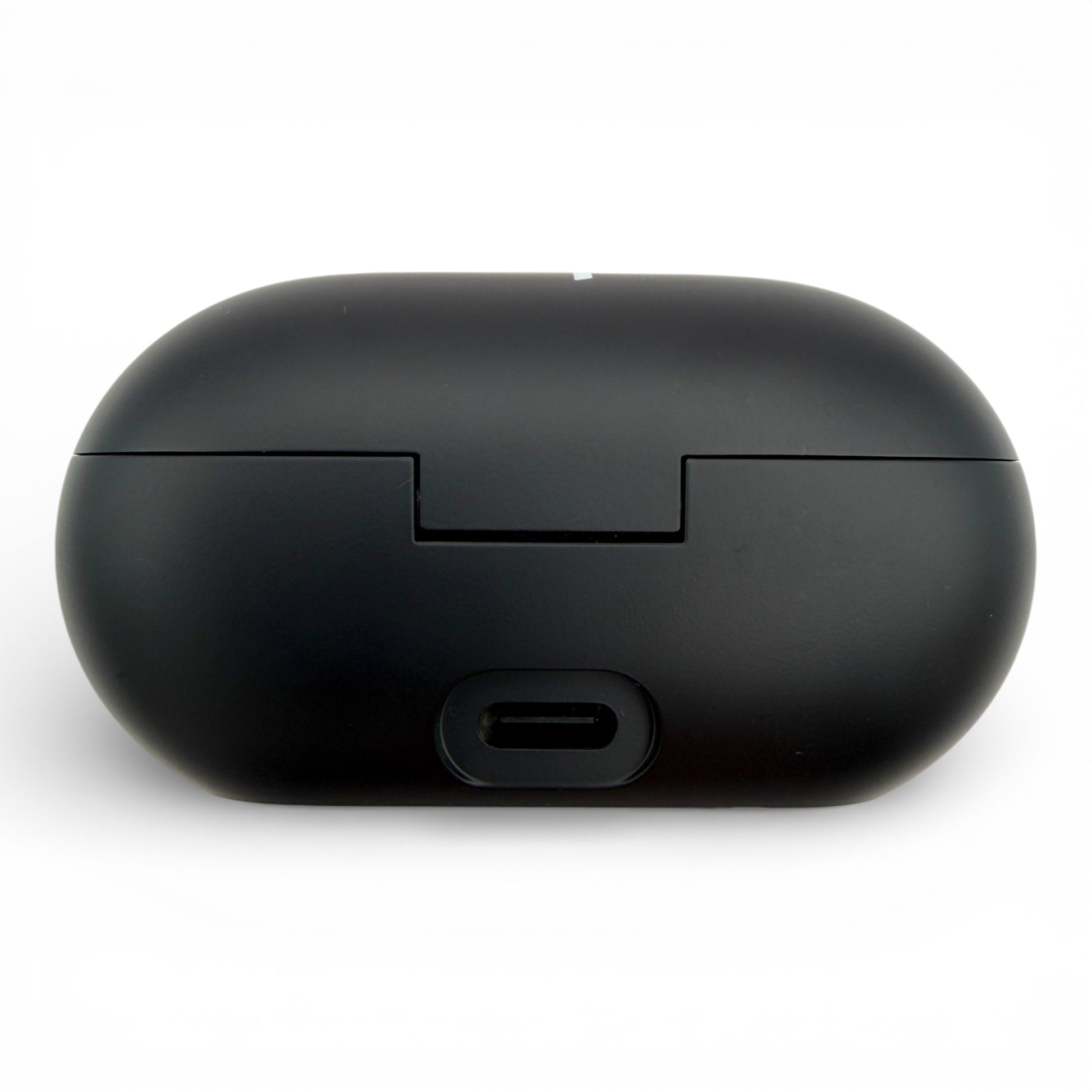 Beats Solo Buds charging case in black, back view showing the USB-C charging port