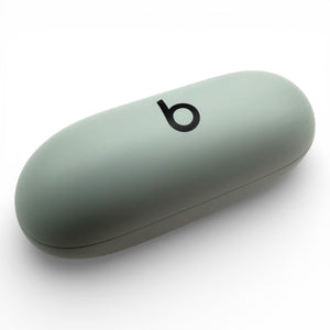 Beats Solo Buds charging case in gray, closed lid at an angle showing the logo