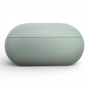 Beats Solo Buds charging case in gray, side view of the closed case showing the seam