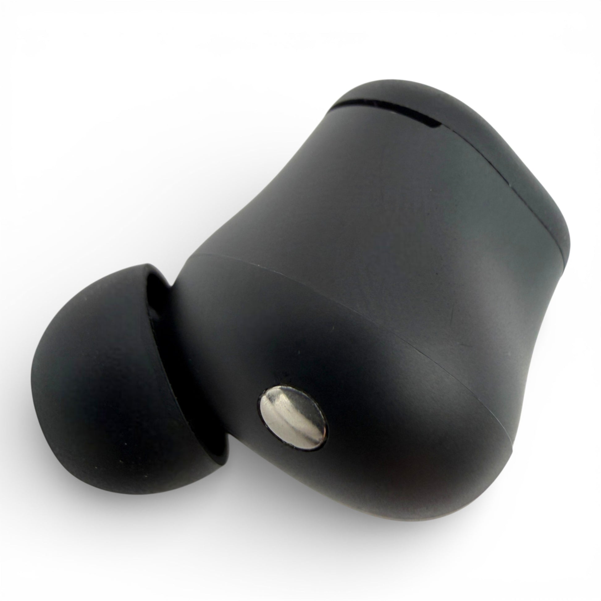 Left replacement Beats Solo Buds earbud in black, back view showing the charging contact and ear tip