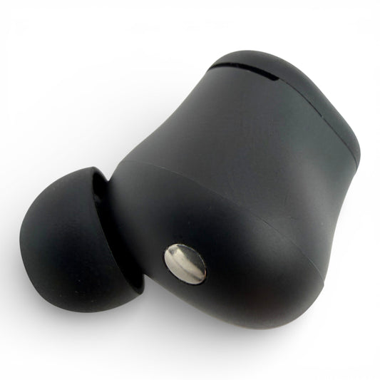 Left replacement Beats Solo Buds earbud in black, back view showing the charging contact and ear tip