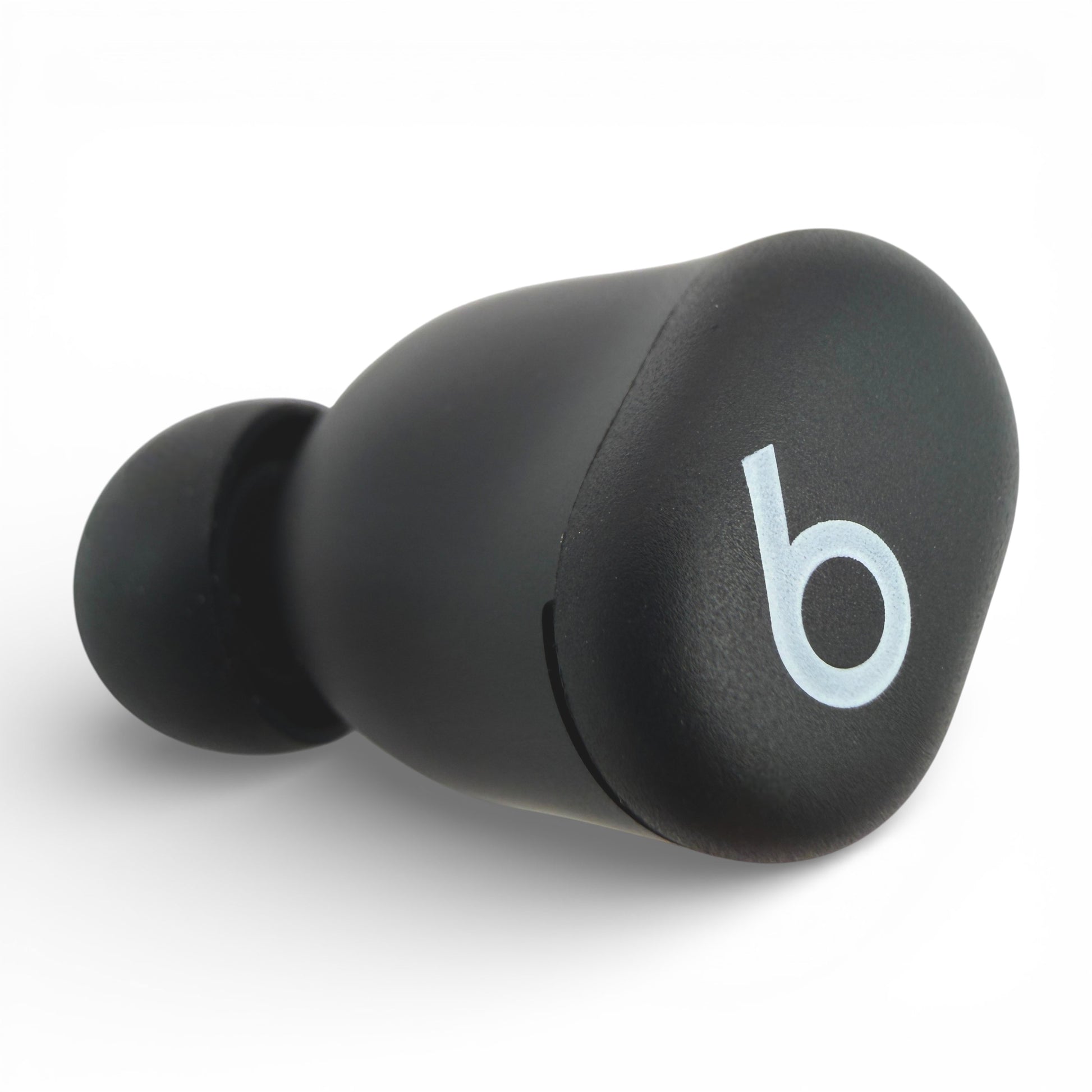 Left replacement Beats Solo Buds earbud in black, angled front view showing the logo and ear tip
