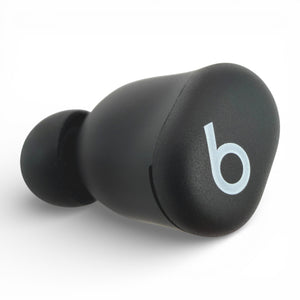Left replacement Beats Solo Buds earbud in black, angled front view showing the logo and ear tip