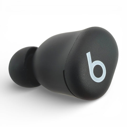 Left replacement Beats Solo Buds earbud in black, angled front view showing the logo and ear tip