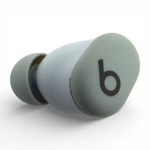 Left replacement Beats Solo Buds earbud in gray, angled front view showing the logo and ear tip