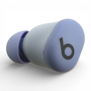 Left replacement Beats Solo Buds earbud in purple, angled front view showing the logo and ear tip