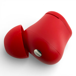 Left replacement Beats Solo Buds earbud in red, back view showing the charging contact and ear tip