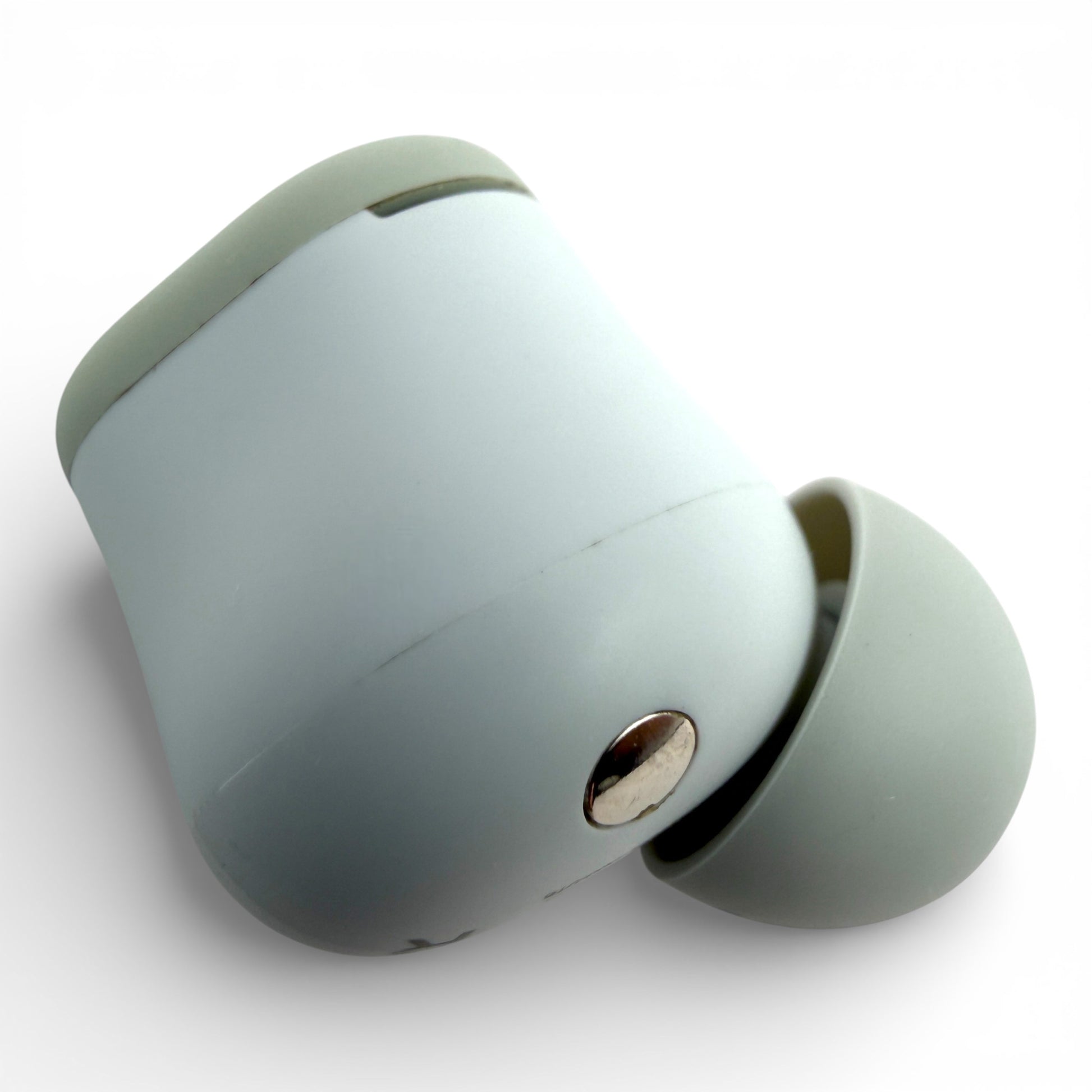 Right replacement Beats Solo Buds earbud in gray, back view showing the charging contact pin