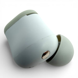 Right replacement Beats Solo Buds earbud in gray, back view showing the charging contact pin