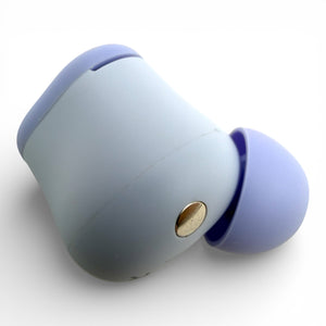 Right replacement Beats Solo Buds earbud in purple, back view showing the charging contact pin