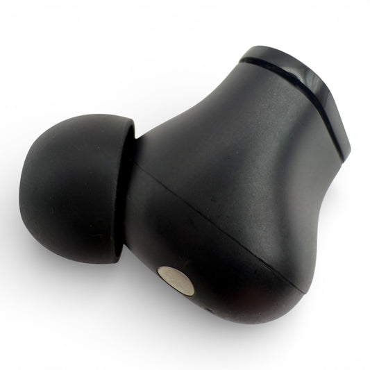 Left replacement Beats Studio Buds earbud in black, back view showing the charging contact and ear tip