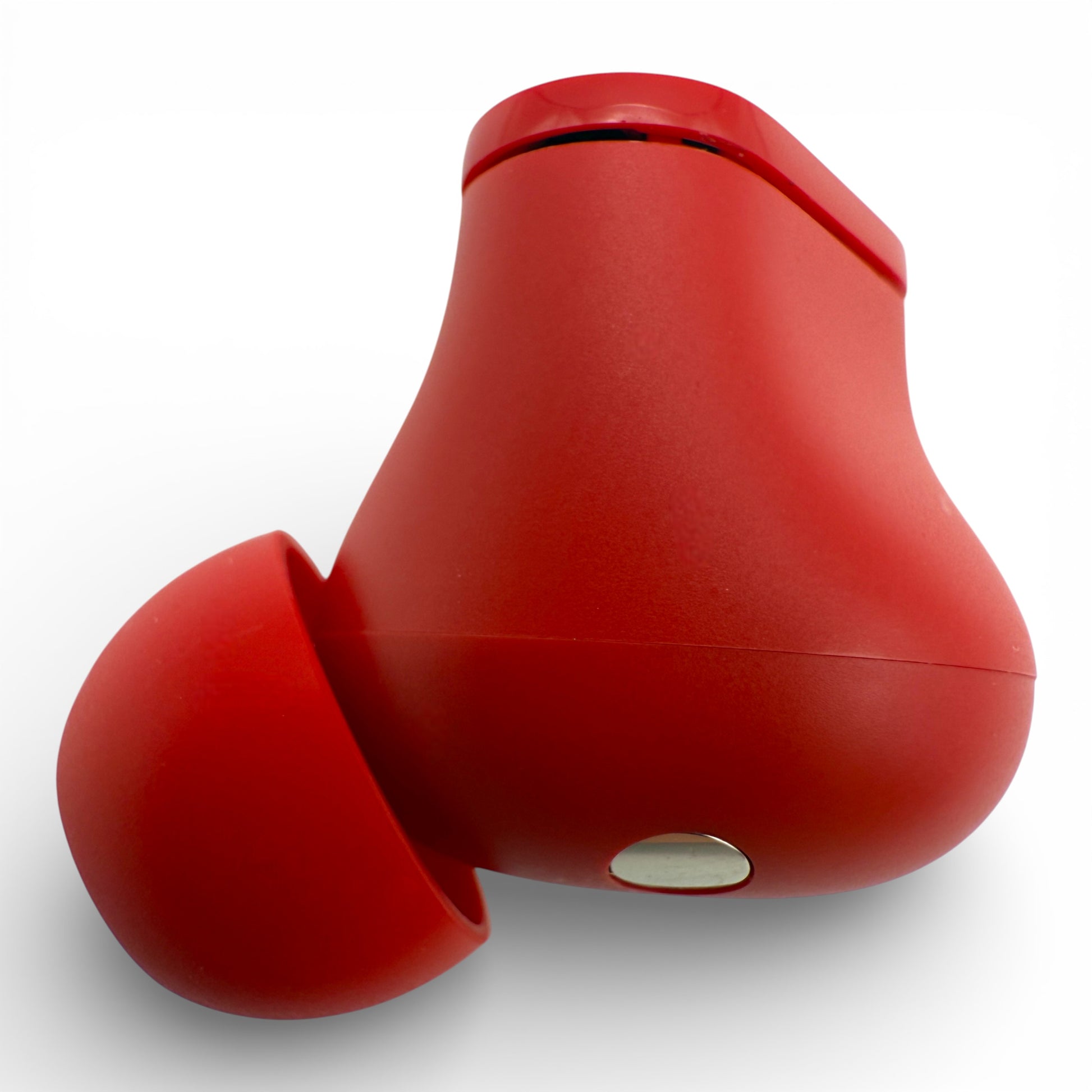 Left replacement Beats Studio Buds earbud in red, back view showing the charging contact and ear tip